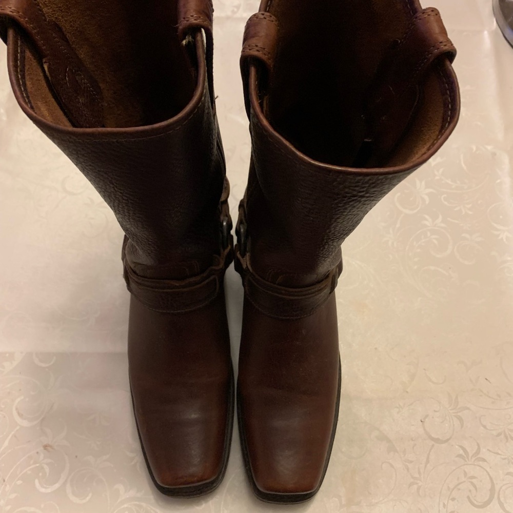 Frye Leather Belted Harness Boot in Chestnut-Women's 9.5